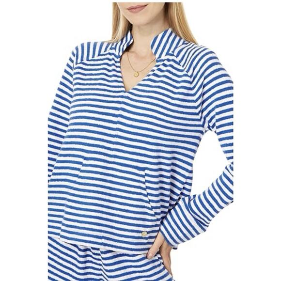 Lilly Pulitzer Cassi Popover Cane Blue Tropez Stripe Long Sleeve Sz XL Terry - Picture 12 of 12